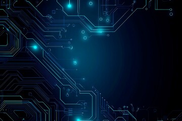 Fototapeta premium Abstract close-up of a glowing blue digital circuit board, showcasing intricate connections and technological design on a black background. 