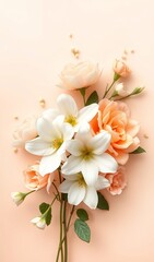 Peachy pastel flowers elegantly arranged soft light. AI Generated