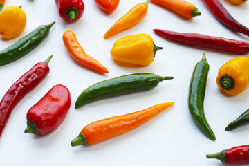 Chili peppers on a white background.