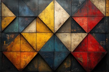 Abstract Geometric Composition With Pixelated Textures in Shades of Red, Orange, Gray, and Beige Creates a Textured and Layered Visual Effect