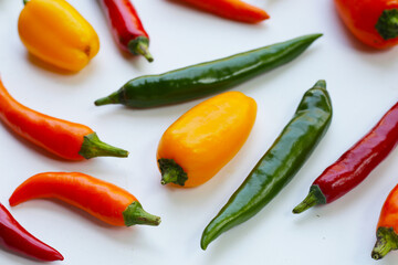 Chili peppers on a white background.