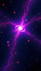 Fototapeta premium Vibrant purple cosmic energy bursts radiantly through dark space. AI Generated