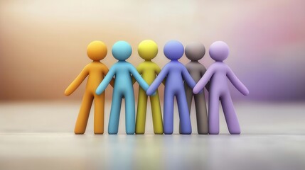 A diverse group of colorful abstract human like shapes or characters standing together in connection symbolizing the concept of inclusion diversity and teamwork in a modern contemporary design