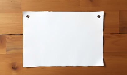 Blank White Paper Sheet Hanging on Warm Wood. AI Generated