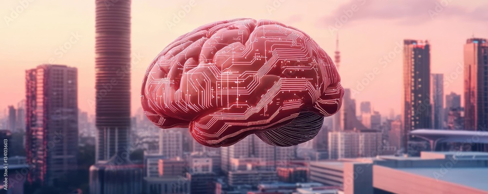 Poster artificial intelligence and future of network science concept. a digital brain illustrating the fusi