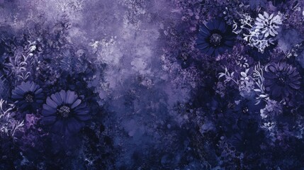 Rich deep midnight and twilight shades create a captivating floral composition in navy, purples, and deep greys