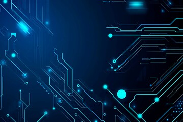 Abstract close-up of a glowing blue digital circuit board, showcasing intricate connections and technological design on a black background.
