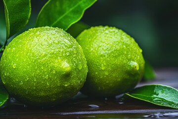 Fresh limes with water droplets