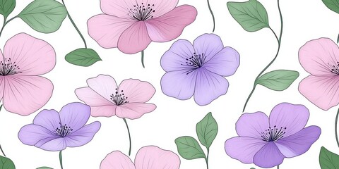 Pastel Pink and Purple Watercolor Flower Seamless Pattern
