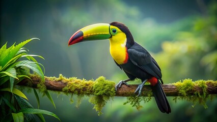 Fototapeta premium Vibrant Yellow-Throated Toucan in Costa Rican Rainforest - Minimalist Photography