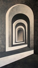 Fototapeta premium Dramatic shadows create an illusion of depth in a corridor marked by elegant archways leading into the unknown