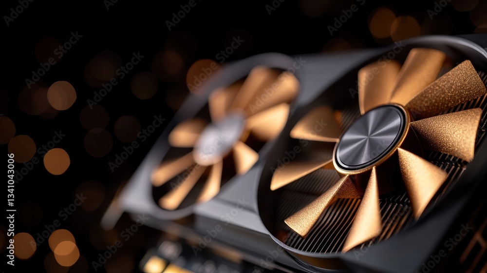 Poster a detailed view of a powerful graphics card featuring dual fans designed for efficient cooling, enha