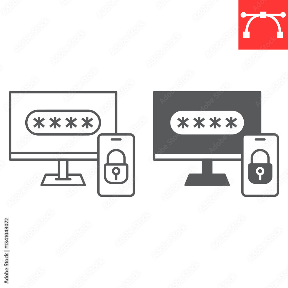 Poster two step authentication line and glyph icon, security and protection, 2fa two factor authentication 