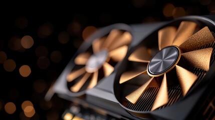 A detailed view of a powerful graphics card featuring dual fans designed for efficient cooling, enhancing gaming and computational performance in a sleek design.