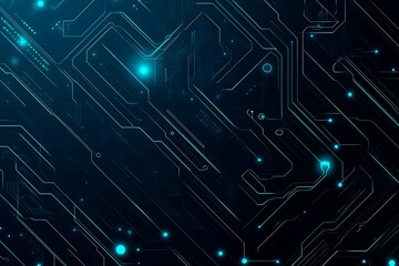 Abstract close-up of a glowing blue digital circuit board, showcasing intricate connections and technological design on a black background.
