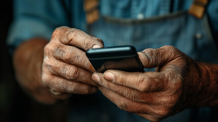 Blue-Collar Worker Gripping Smartphone in Industrial Setting