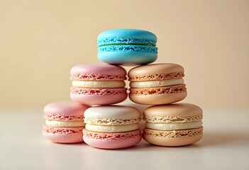 Fototapeta premium Colorful macaroons, a sweet French dessert, isolated on white