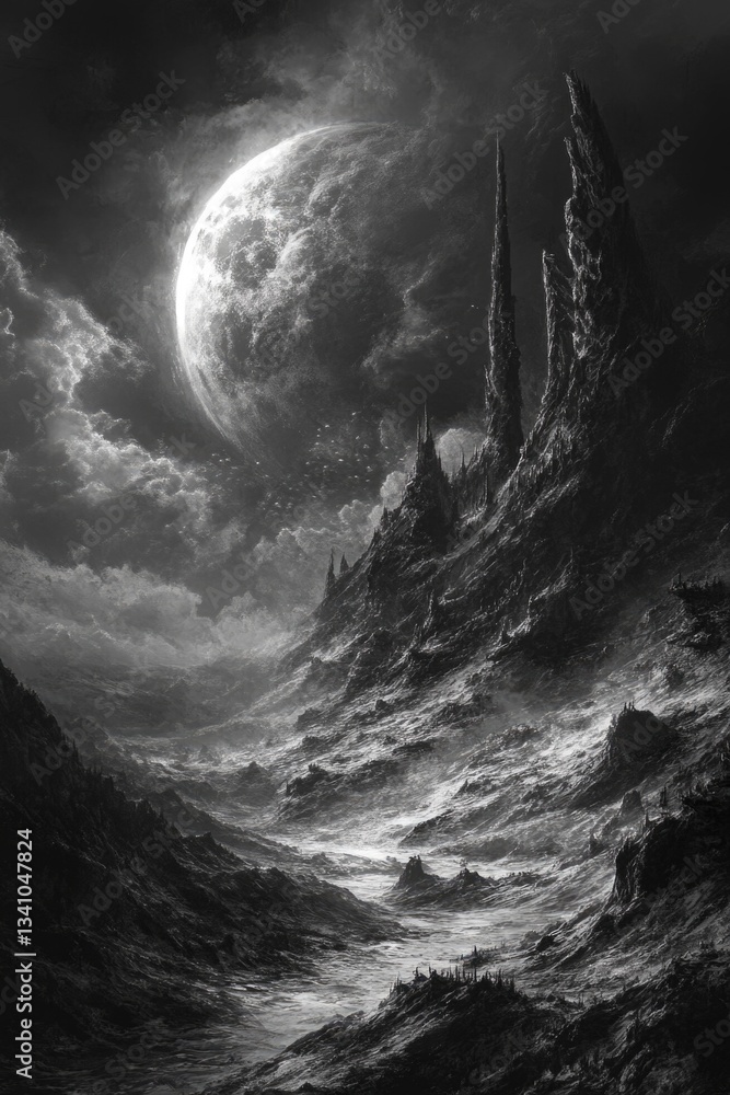 Poster curved forms enveloped in dark, mysterious layers produce a captivating image.