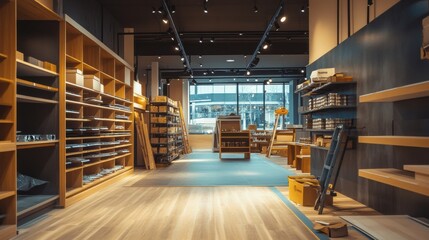 A retail store renovation with new shelving, bright lighting, and sleek flooring being installed