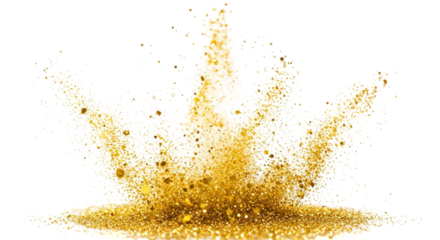 Captured in mid-air, a shower of gold dust settles, creating a textured pile of sparkling treasure transparent background 