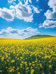 Obraz premium A large rapeseed flower field under the blue sky