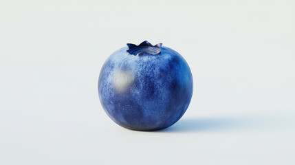 A single ripe blueberry with a rich blue-purple color on a light background