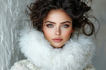 Woman with beautiful makeup and fur collar