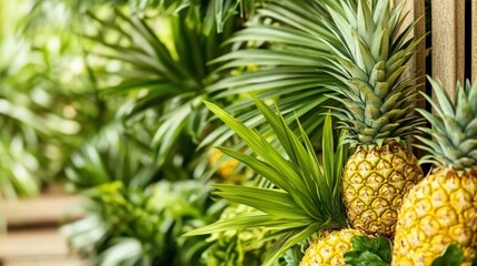 Fototapeta premium Tropical pineapples amongst lush greenery