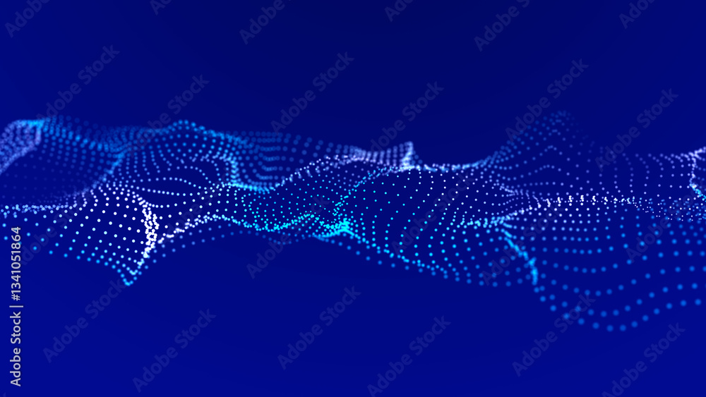 Poster futuristic wave of dots. analytical presentation. abstract technological background. 3d rendering.
