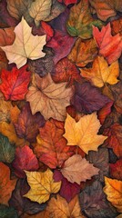Obraz premium Fallen leaves in vibrant colors scattered on the ground during autumn highlight the beauty of nature's transition