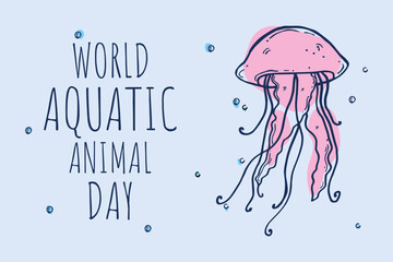 World Aquatic Day illustration in doodle style. Vector