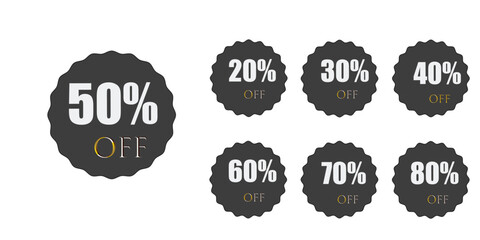 Discount label pop up banner with different sale percentage. 20, 30, 40, 50, 60, 70, 80 percent off price reduction badge promotion design emblem set vector illustration isolated on white background