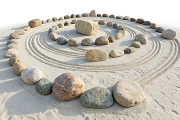 Circle of Rocks Isolated on Transparent Background. A circle of rocks isolated on a transparent background, symbolizing nature, meditation, and outdoor elements.