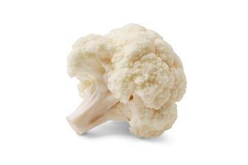Piece, fragment, chopped branch of organinc fresh raw cauliflower close up, macro isolated on white, transparent background. Food ingredient, healty eating, agriculture, uncooked vegetable.