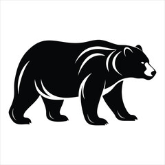 Fototapeta premium silhouette of Bear Silhouette Vector A bold and striking vector silhouette of a bear, isolated on a white background. The bearâ€™s strong form is defined by sharp, minimalist lines, creating a simple 