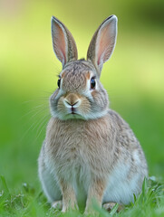 Fototapeta premium Curious Rabbit with Big Ears in Nature - 자연 속 큰 귀를 가진 호기심 많은 토끼