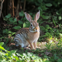 Fototapeta premium Curious Rabbit with Big Ears in Nature - 자연 속 큰 귀를 가진 호기심 많은 토끼