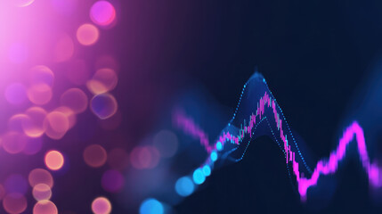 vibrant abstract financial dashboard displays fluctuating market trends with dynamic graphs and glowing bokeh lights, creating futuristic and energetic atmosphere