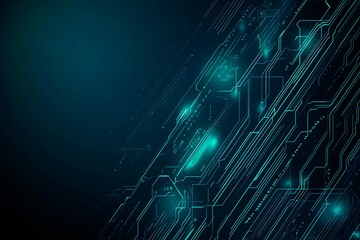 Obraz premium Abstract close-up of a glowing blue digital circuit board, showcasing intricate connections and technological design on a black background. 