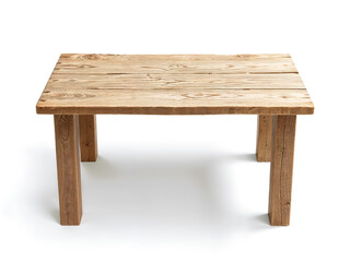 A rustic wooden coffee table with a natural finish, isolated on a white background. Generative AI