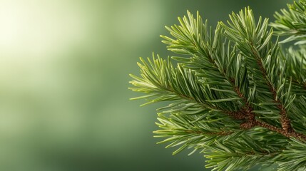 Obraz premium A detailed close-up of lush pine tree branches captures the beauty of nature, showcasing their vibrant greens set against a diffused background that evokes a sense of calm.