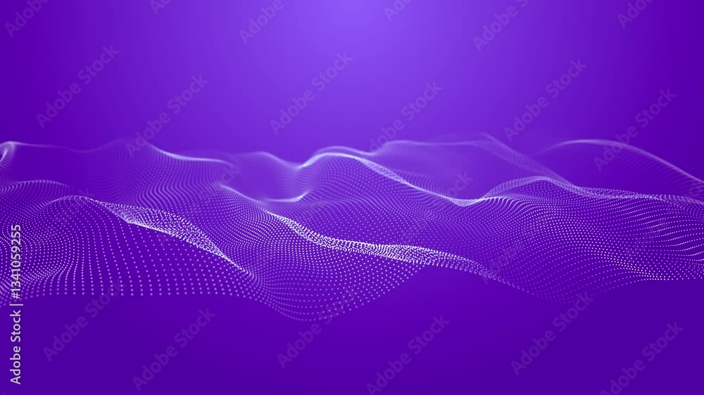 Poster Futuristic wave of dots with moving particles. Abstract technology background. 3D visualization of big data. 3D rendering.