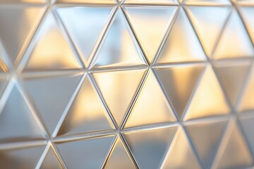 Polished triangular tile wall, reflecting light, blurred background