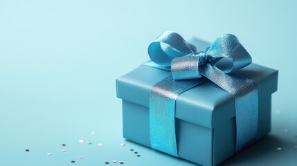 Obraz premium Stylish Blue Gift Box with Shiny Ribbon Perfect for Any Birthday Celebration