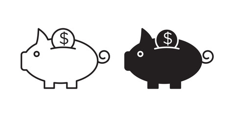 Piggy bank icons in black fill and line style
