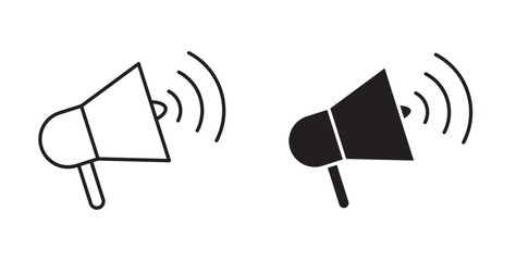 Megaphone icons in black fill and line style