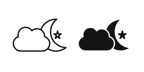 Cloud moon icons in black fill and line style