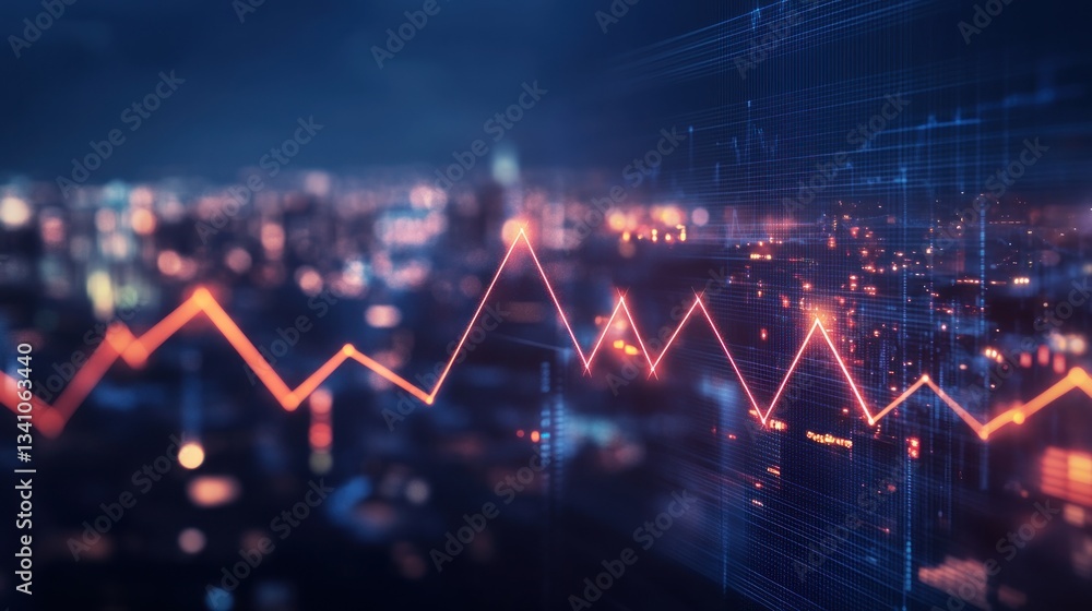 Aufkleber abstract data visualization with city skyline and glowing lines