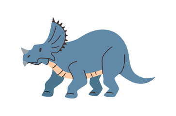 Dinosaur Triceratops with tail and big body mass. Vector isolated design of wild animals, reptiles, for printing on fabric, clothing printing. Cute dino spinosaurus, prehistorical fauna