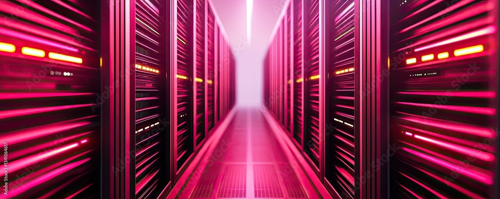Poster cloud technology private and public storage server concept. futuristic data center with glowing ligh